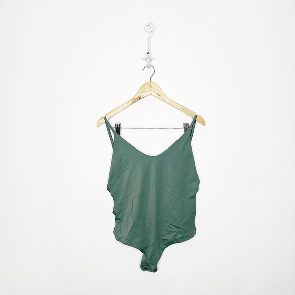 AERIE Cheeky Side Ring One Piece Swimsuit GREEN open back adjustable padded L - Picture 1 of 6